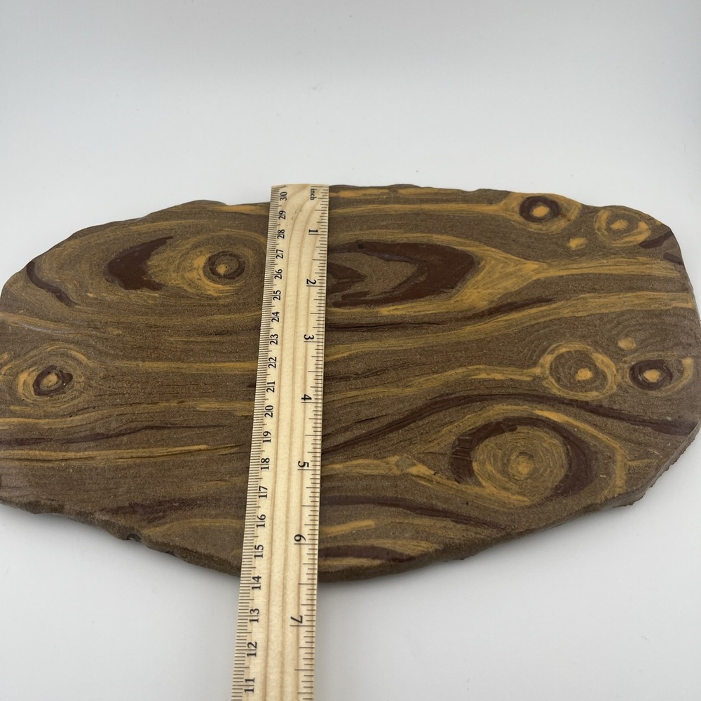 Studio Pottery Wood Pattern Platter, Signed, Cheese Or Charcuterie Ceramic Board - Picture 8 of 12